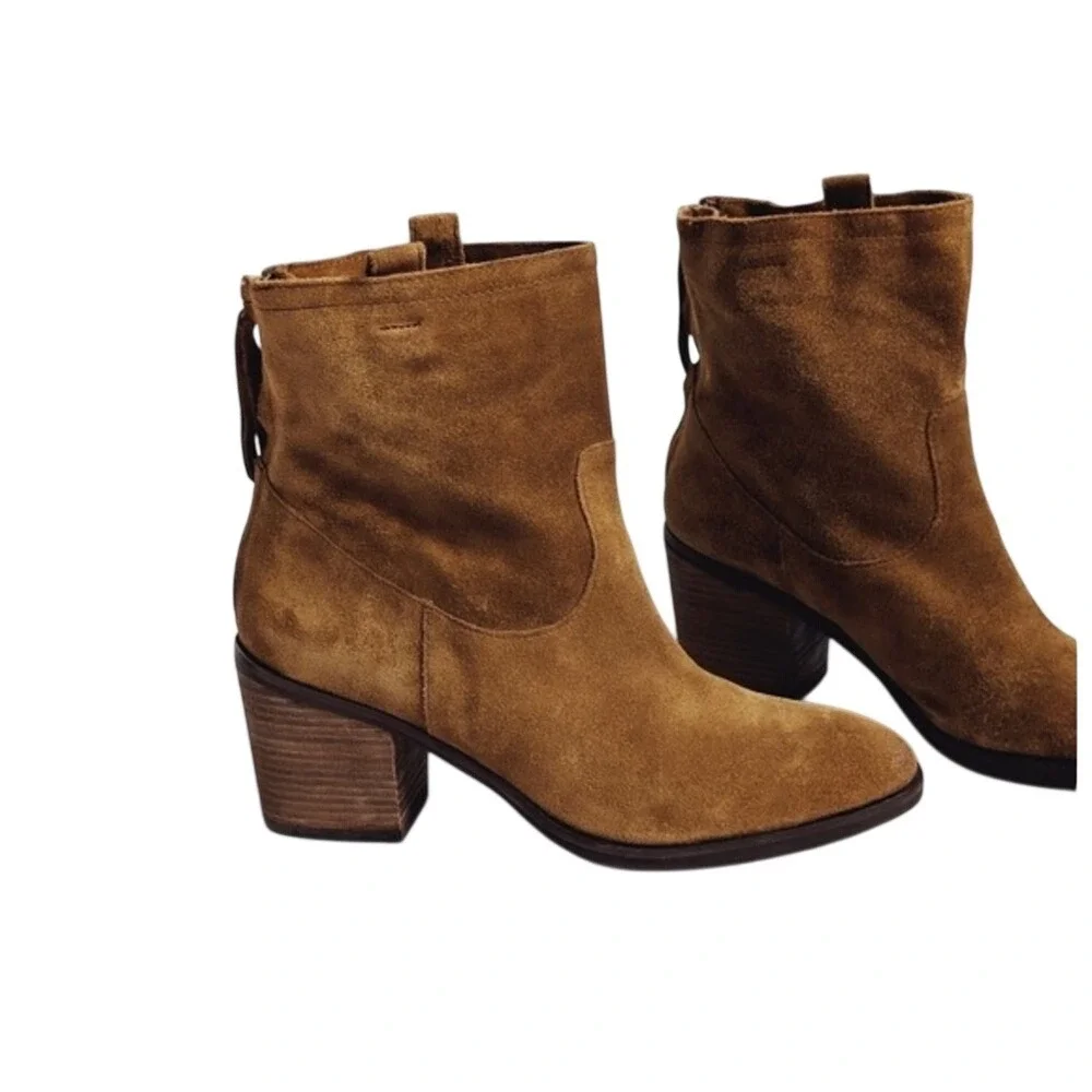 Sam Edelman Earthy Folk Boho Western Brown Suede Leather Ankle Boots